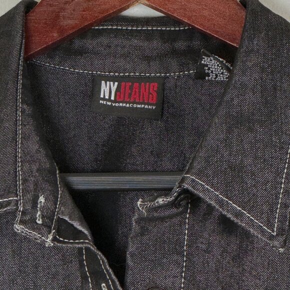 Vintage 90s Western Rancher Black Denim Jacket Shirt NY Jeans Large Streetwear - Picture 2 of 11